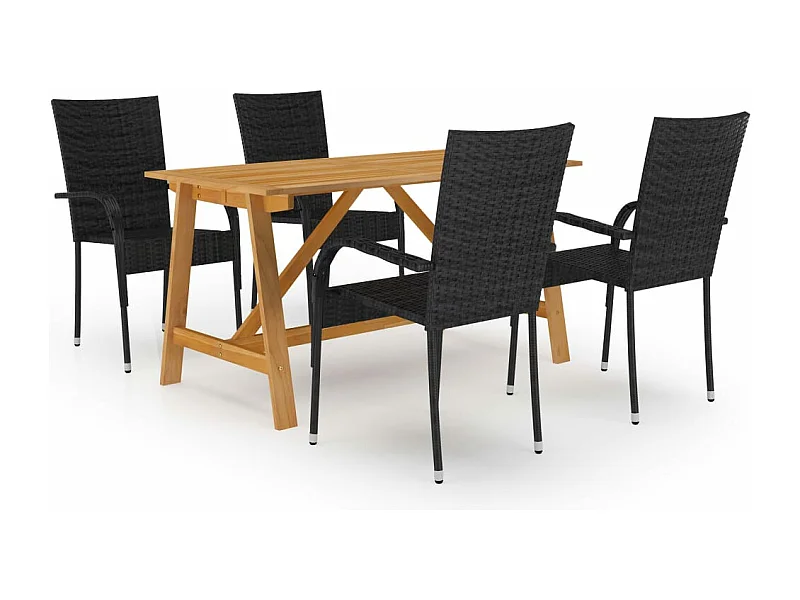 5 pcs conjunto de jantar para jardim preto