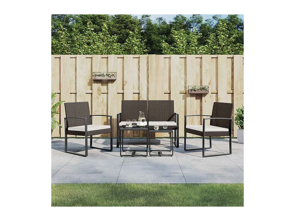 Ensemble à manger de jardin 5 pcs et coussins marron rotin PP