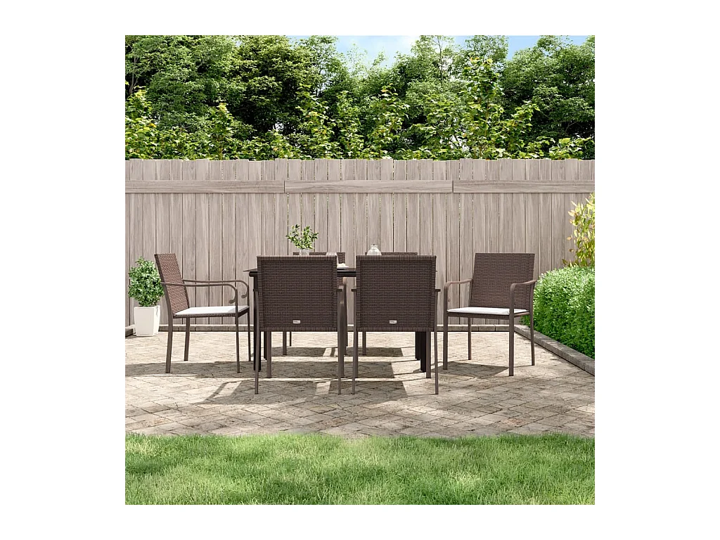 Ensemble à manger de jardin 7 pcs coussins résine tressée acier