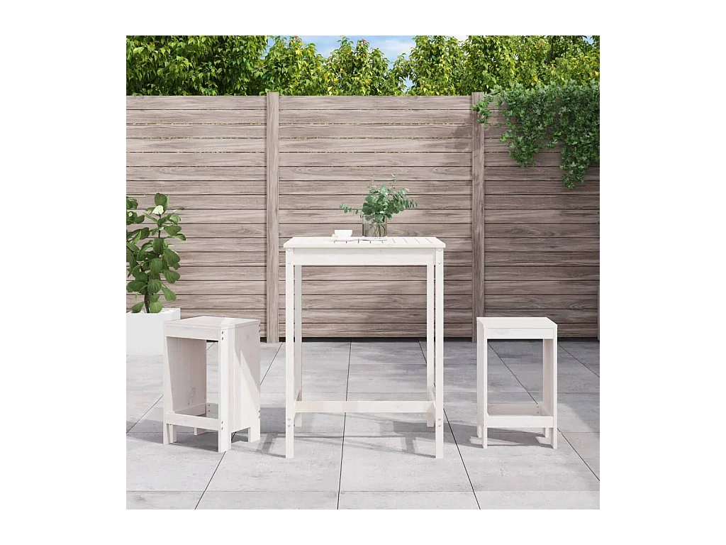 Ensemble de bar de jardin 3 pcs blanc bois de pin massif