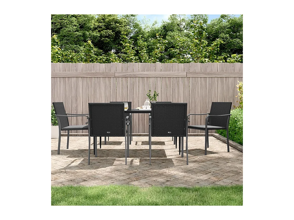 Ensemble à manger de jardin 7 pcs coussins résine tressée acier