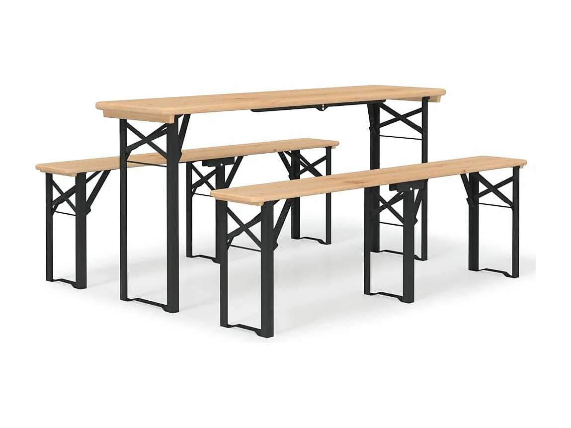 3-tlg. Biertisch-Set Klappbar Massivholz Tanne
