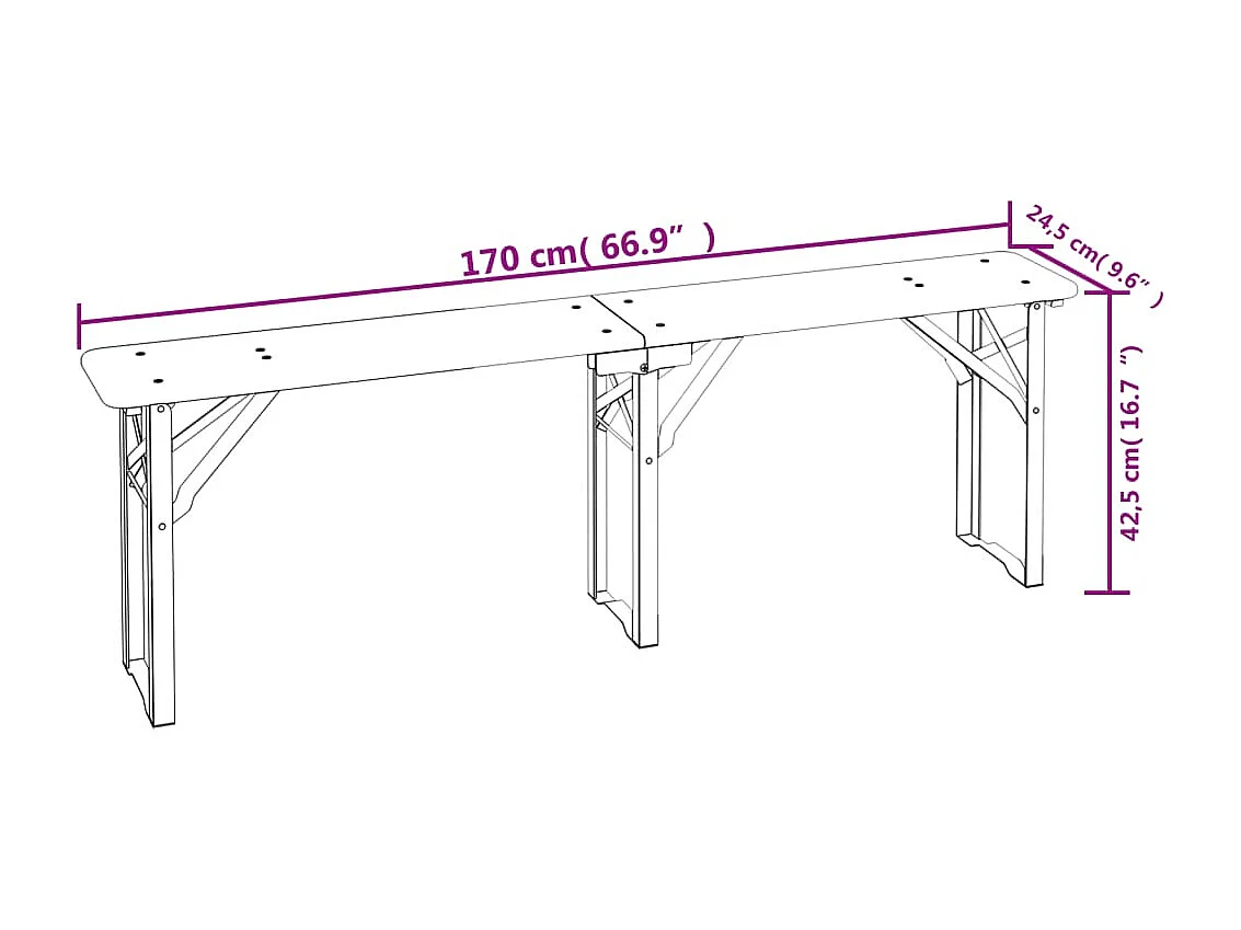 Ensemble de tables à bière pliantes 3 pcs bois massif de sapin