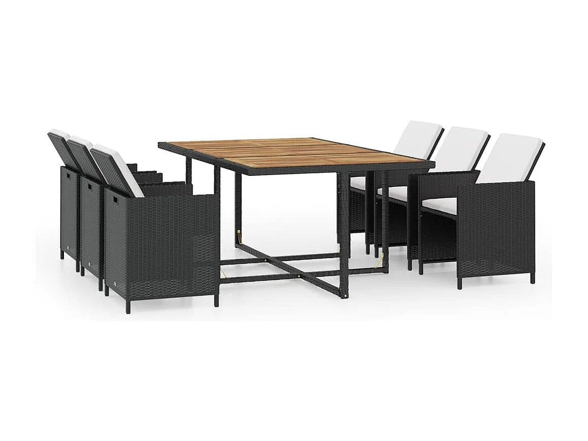 11-delige Tuinset met kussens poly rattan zwart