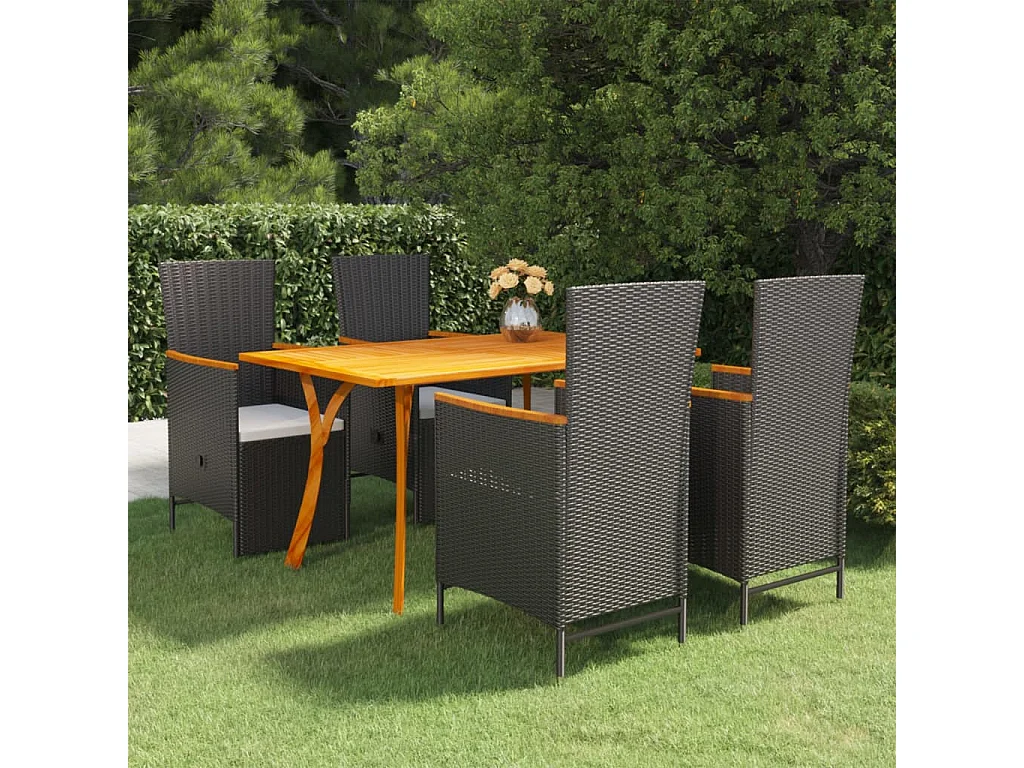 Set Mobili da Pranzo per Giardino 5 pz Nero