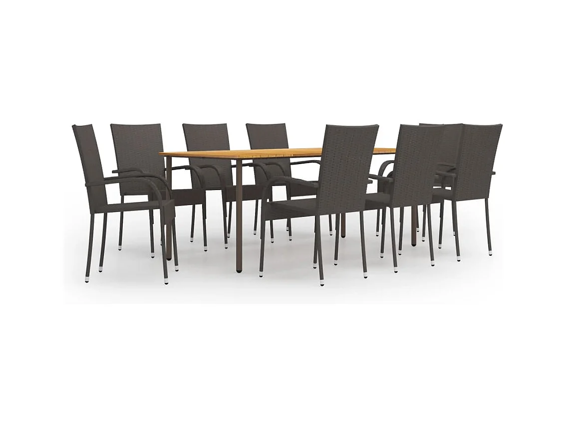 Ensemble à manger de jardin 9 pcs Résine tressée Marron
