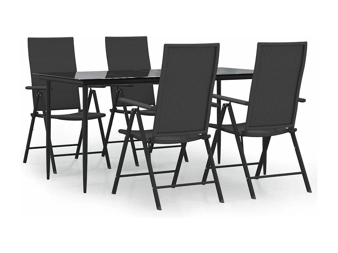 5-tlg. Garten-Essgruppe Schwarz Poly Rattan