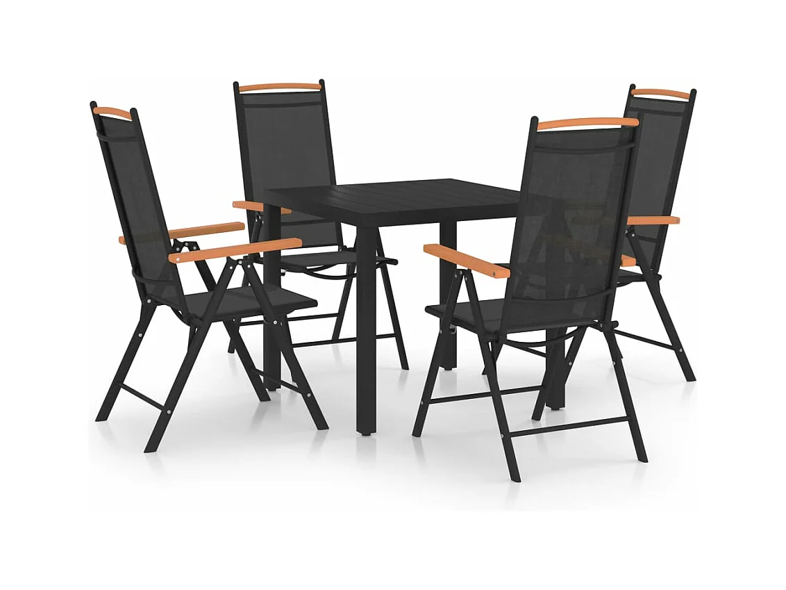 Ensemble à manger de jardin 5 pcs aluminium noir