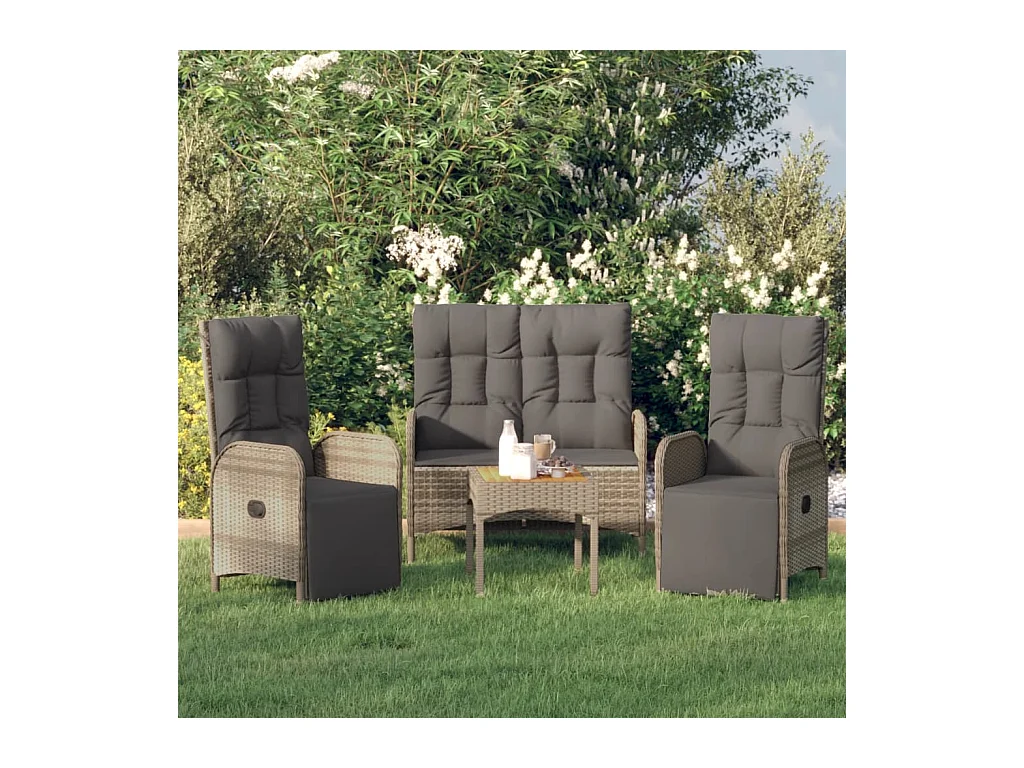 Ensemble à manger de jardin 3 pcs coussins gris résine tressée