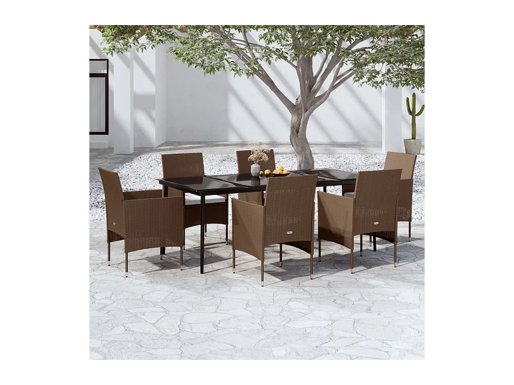 Ensemble à manger de jardin coussins 7 pcs Marron/noir