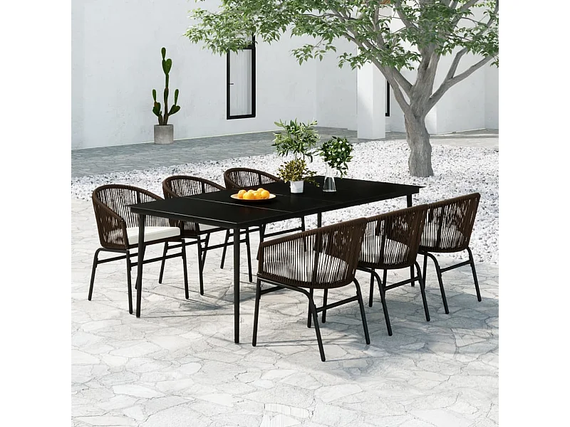 Ensemble à manger de jardin 7 pcs Marron