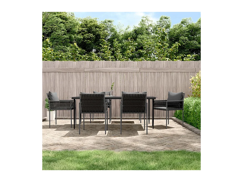Ensemble à manger de jardin 7 pcs coussins résine tressée acier