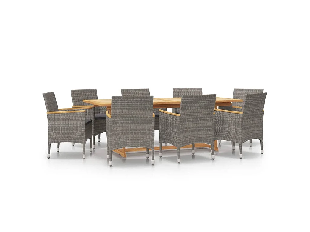 Set da Pranzo per Giardino 9 pz con Cuscini Grigio