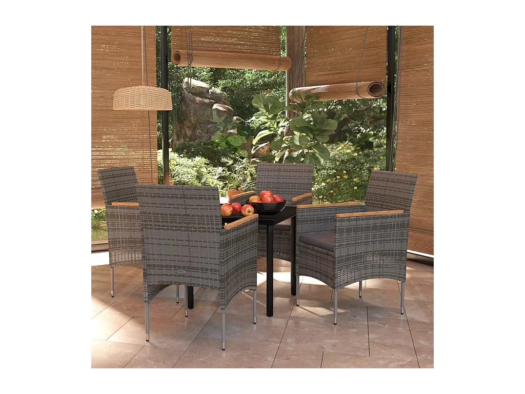Ensemble à manger de jardin et coussins 5pcs Gris/noir