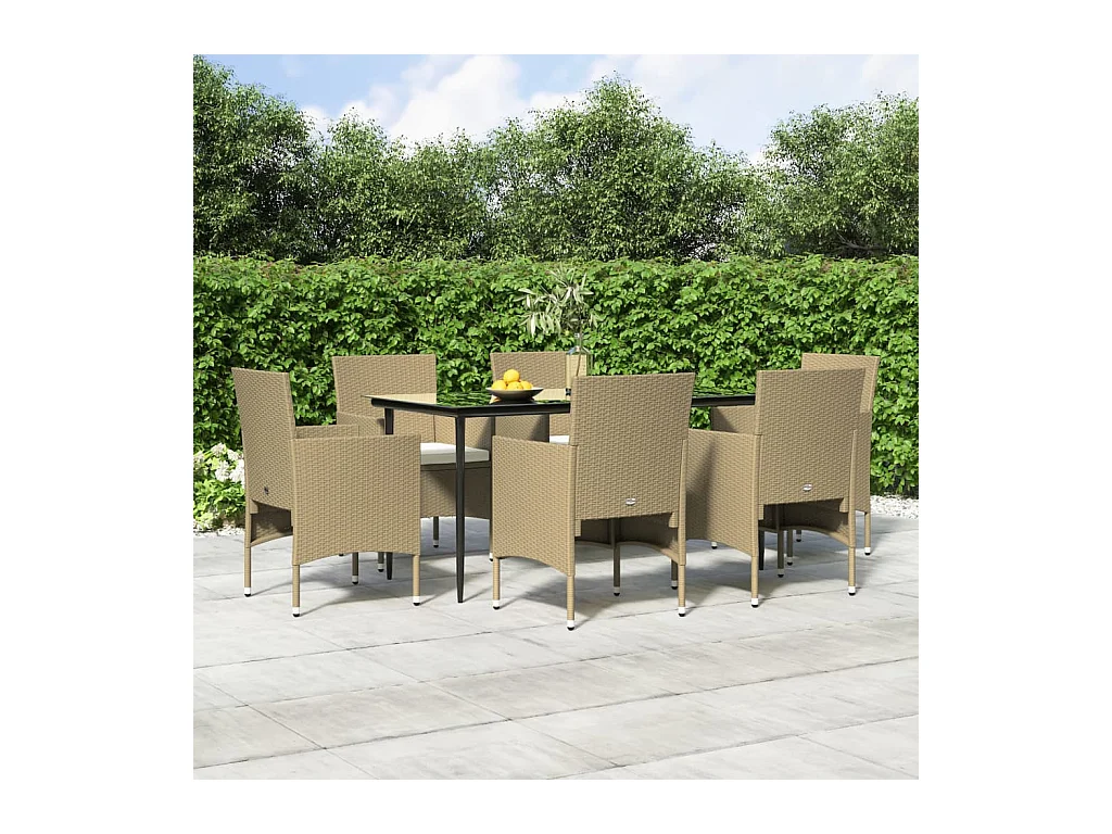 Ensemble à manger de jardin coussins 7 pcs Beige/noir