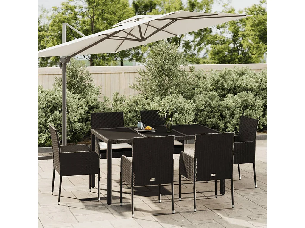 7-delige Tuinset met kussens poly rattan zwart