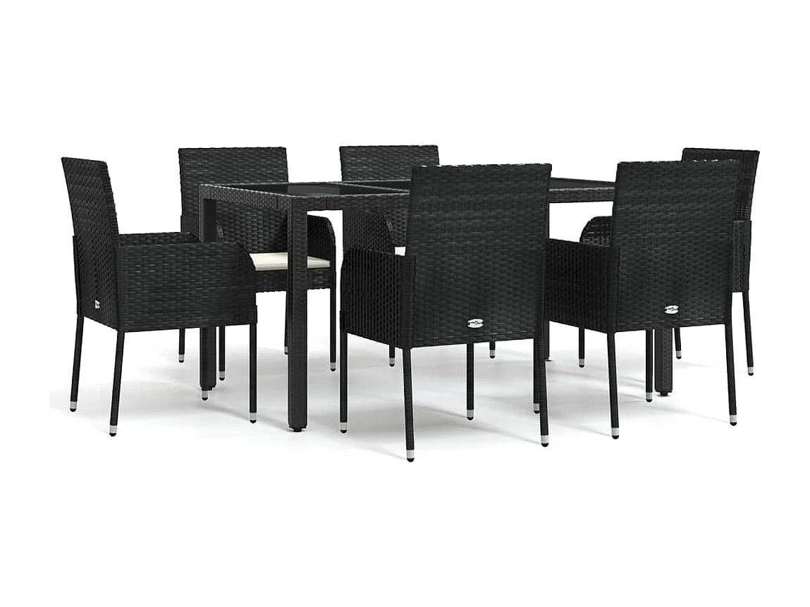 7-delige Tuinset met kussens poly rattan zwart