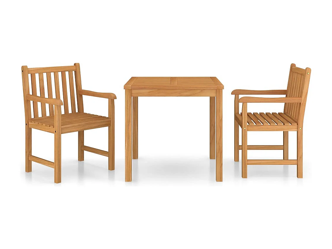 3-teiliges Garten-Ess-Set 80 x 80 cm Massivholz Teak