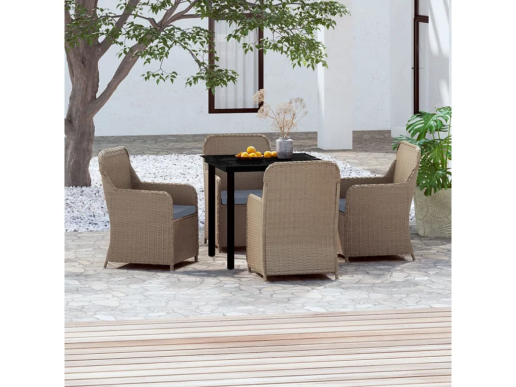 Ensemble à manger de jardin et coussins 5 pcs Marron