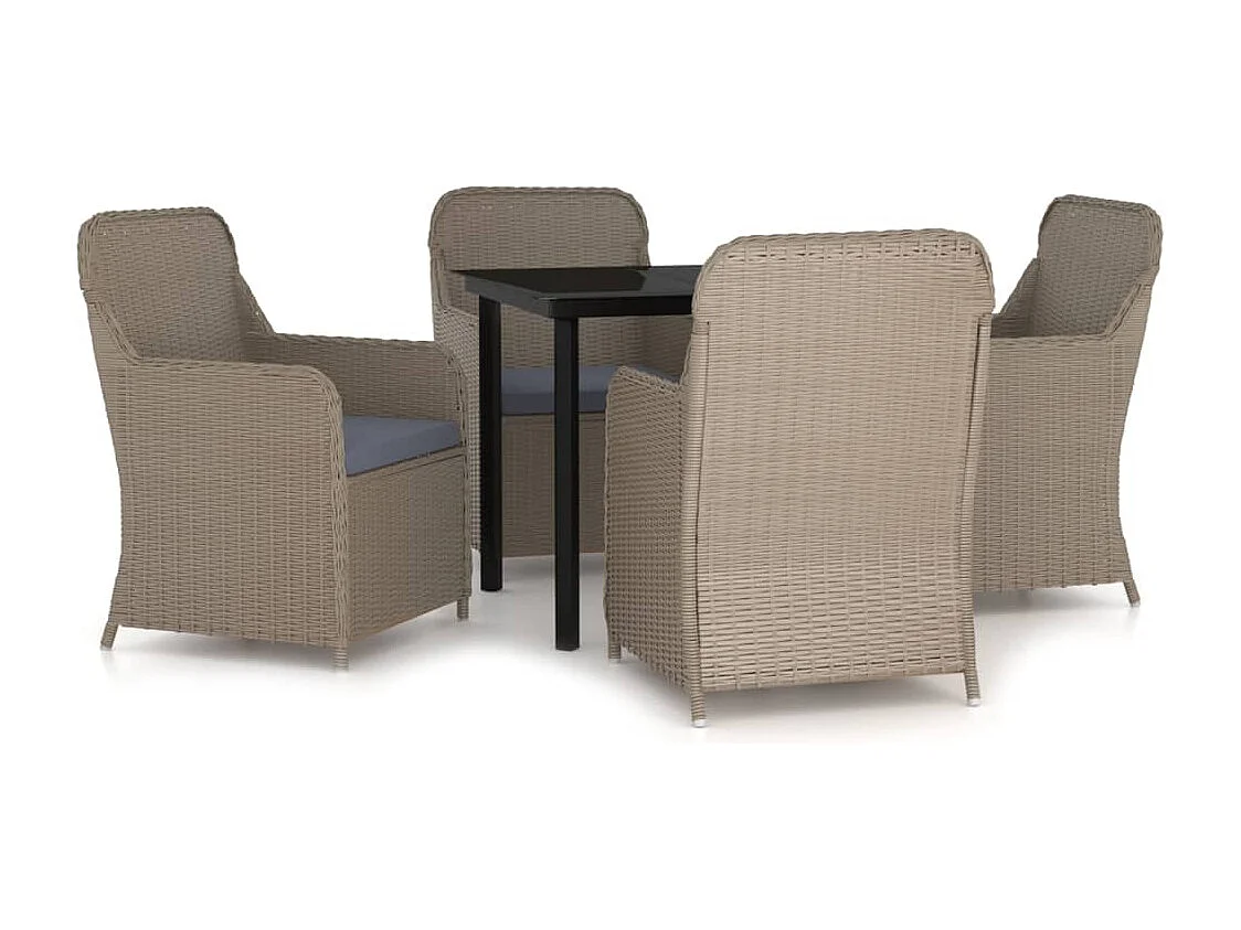 Ensemble à manger de jardin et coussins 5 pcs Marron