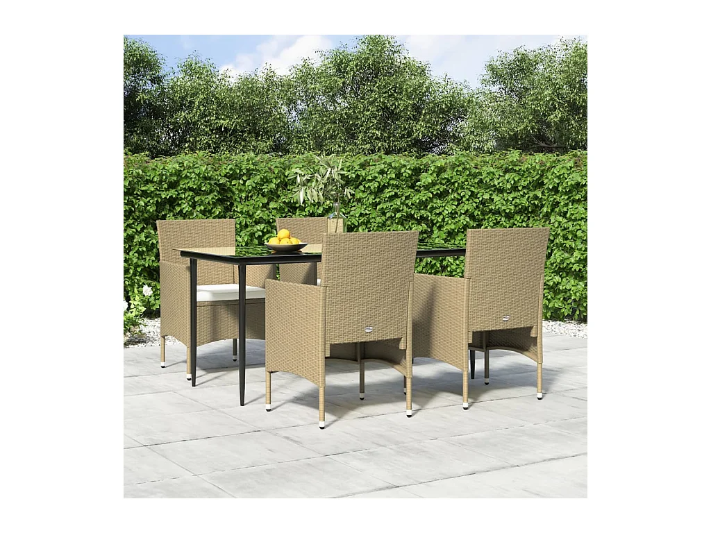 Ensemble à manger de jardin coussins 5 pcs Beige/noir