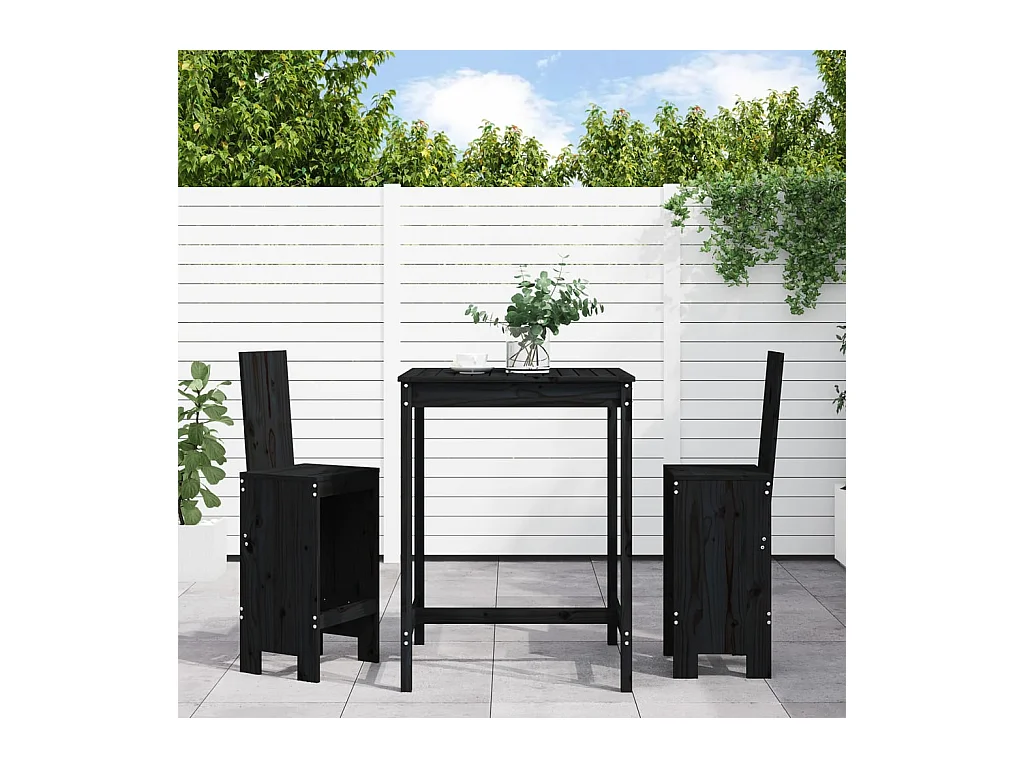 Ensemble de bar de jardin 3 pcs noir bois de pin massif