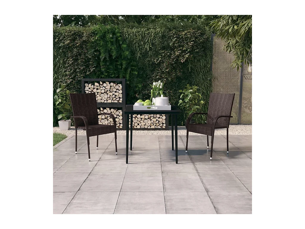 Ensemble à manger de jardin 3 pcs Marron et noir