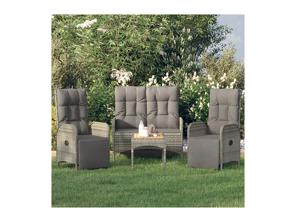 Ensemble à manger jardin 4pcs et coussins Gris Résine tressée
