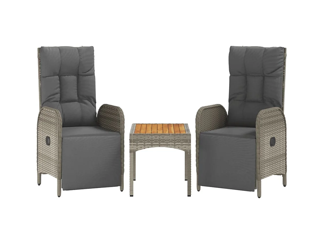 Ensemble à manger jardin 4pcs et coussins Gris Résine tressée