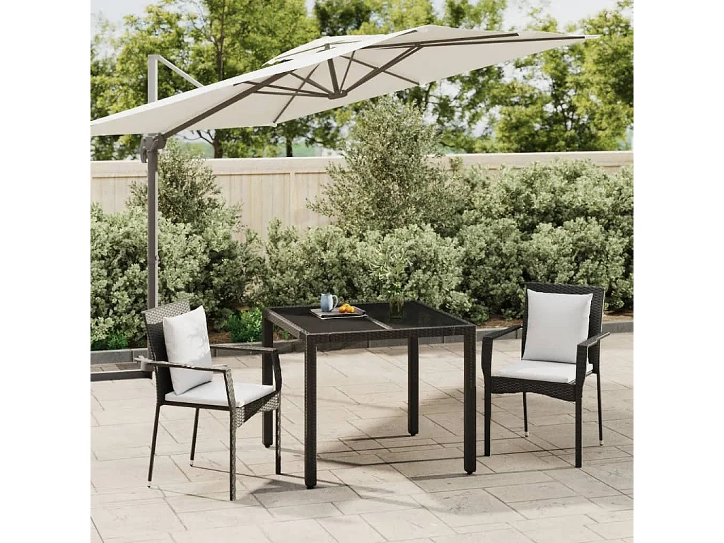 Set da Pranzo da Giardino 3 pz con Cuscini Nero in Polyrattan