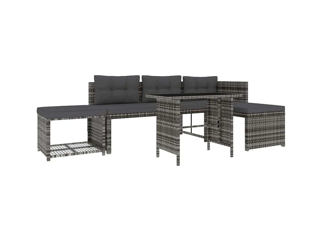 4-tlg. Garten-Essgruppe mit Kissen Grau Poly Rattan