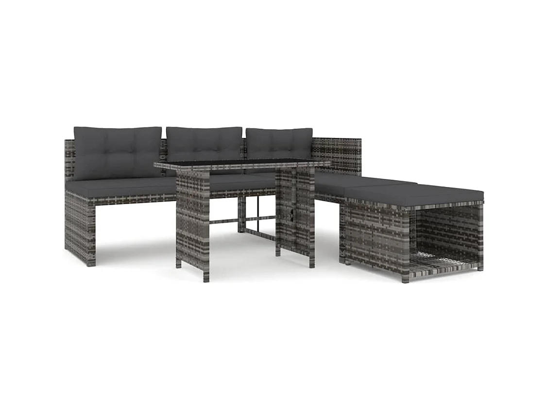 4-delige Tuinset met kussens poly rattan grijs