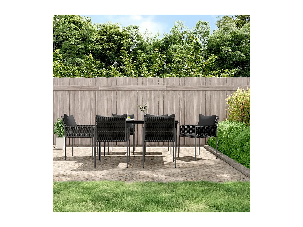 Ensemble à manger de jardin 7 pcs coussins résine tressée acier