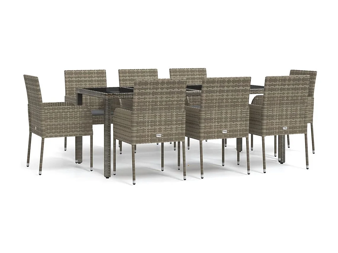 Ensemble à manger de jardin 9 pcs coussins gris résine tressée