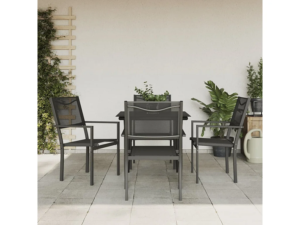 Ensemble à manger de jardin 5 pcs noir textilène et acier
