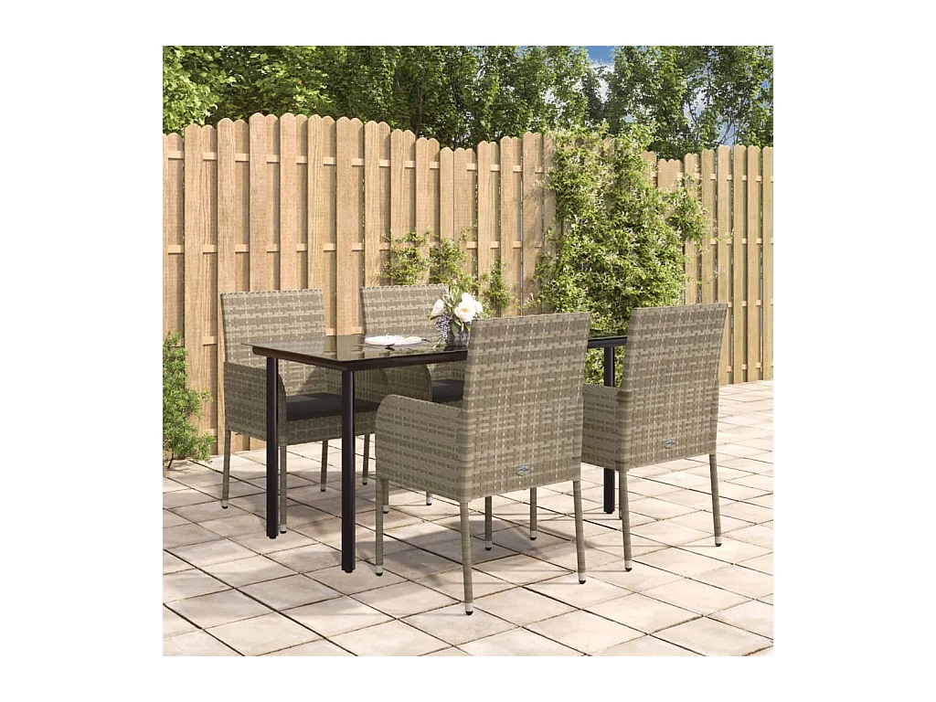 Ensemble à manger de jardin coussins 5 pcs noir et gris