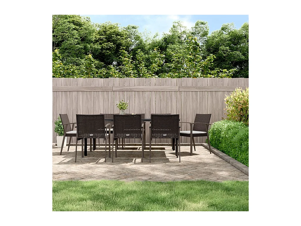 Ensemble à manger de jardin 9 pcs coussins résine tressée acier
