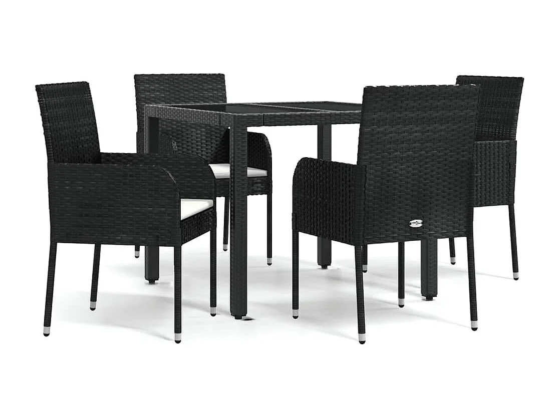 Set da Pranzo da Giardino 5 pz Nero con Cuscini in Polyrattan