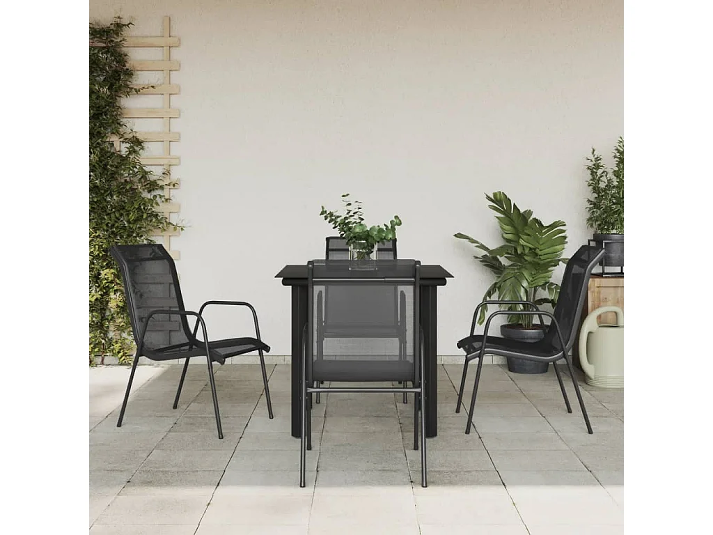 Ensemble à manger de jardin 5 pcs noir textilène et acier