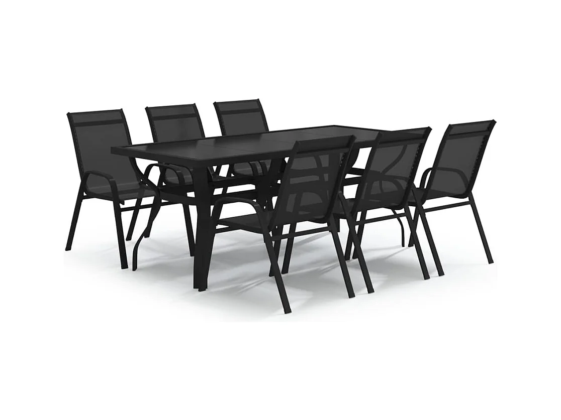 Juego de comedor para jardín 7 piezas negro