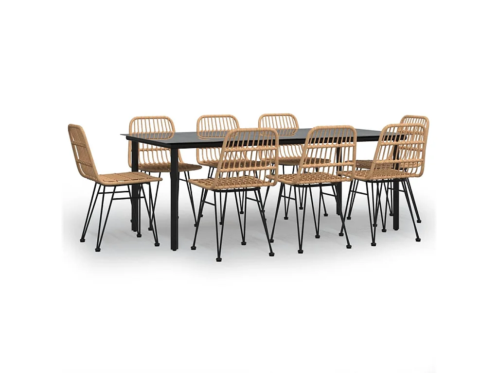 Juego de comedor de jardín 9 piezas ratán sintético