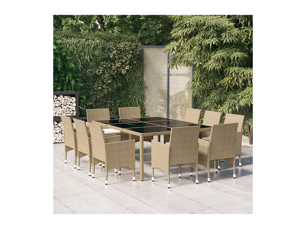 Set da Pranzo per Giardino 11 pz in Polyrattan Beige