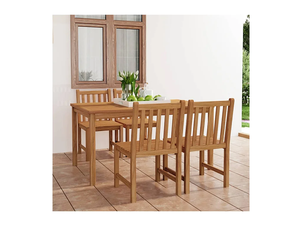 Ensemble de salle à manger de jardin 5 pièces 150 x 90 cm en bois de teck massif