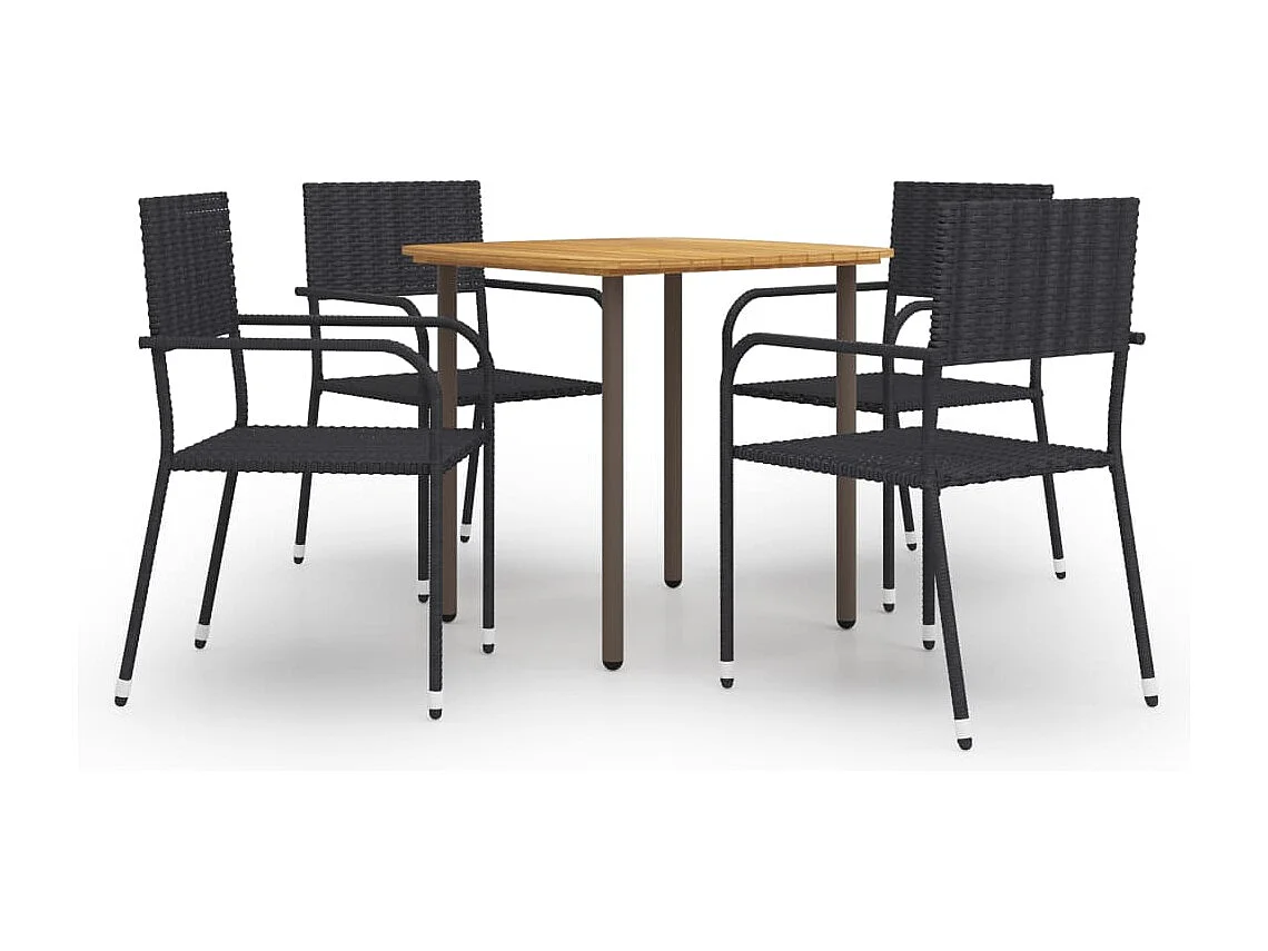 Set de muebles de comedor de jardín 5 piezas de ratán negro