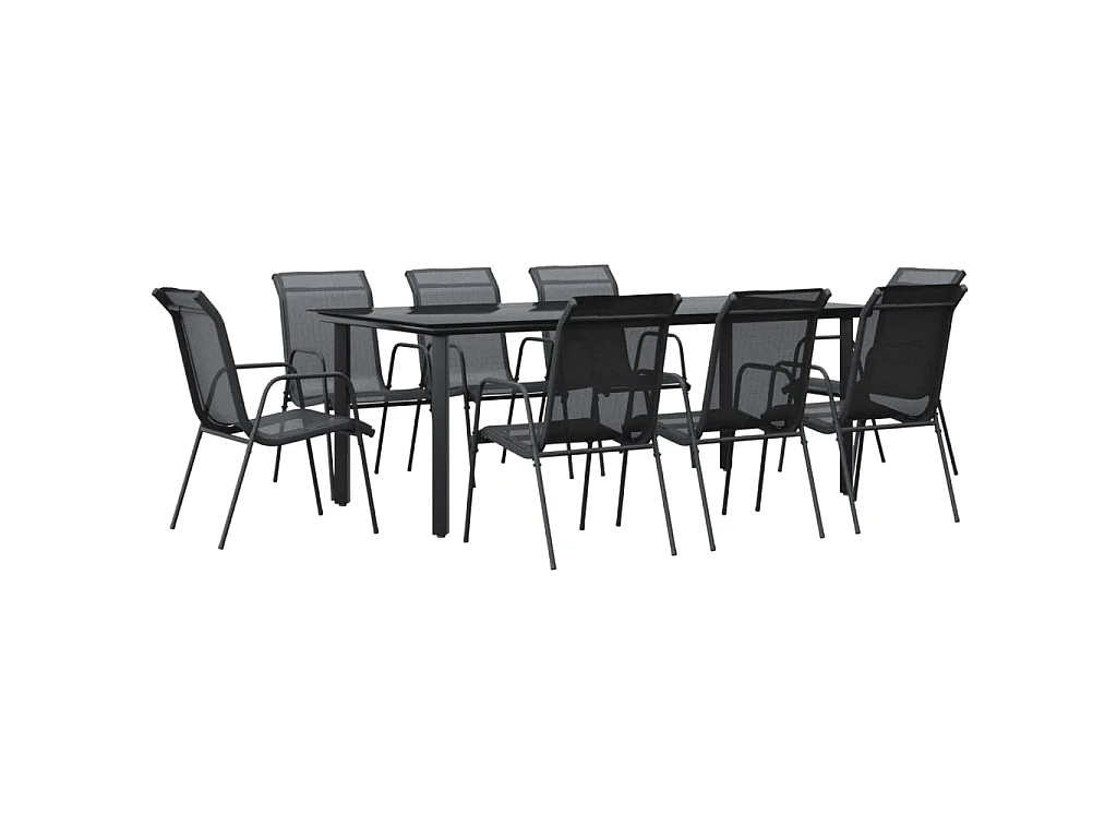 Ensemble à manger de jardin 9 pcs noir textilène et acier