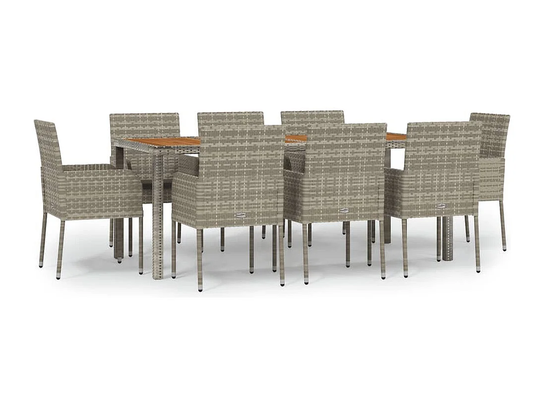 9-delige Tuinset met kussens poly rattan grijs