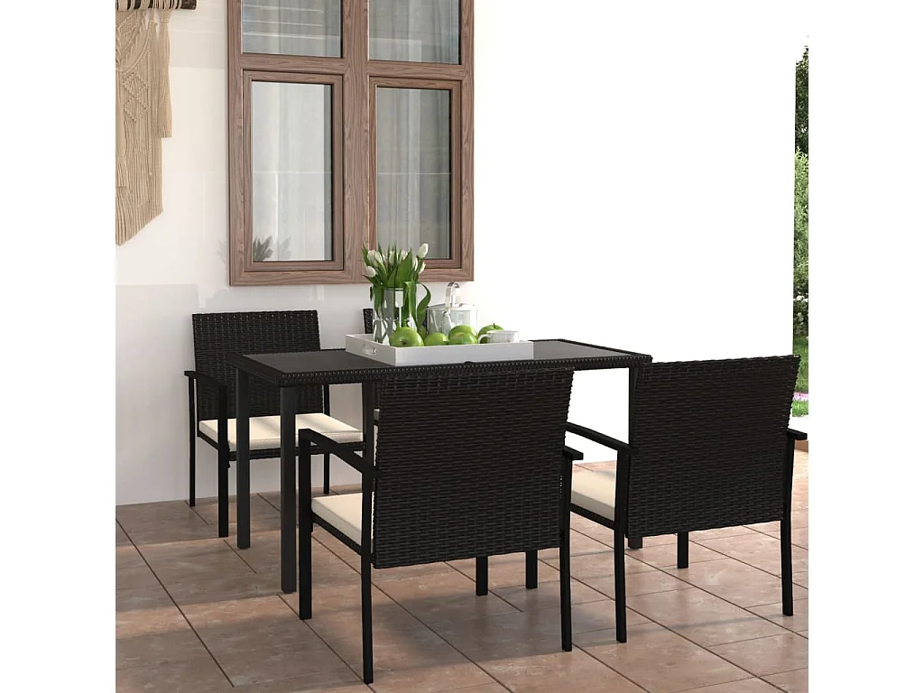 5 pcs conjunto de jantar de jardim vime PE preto