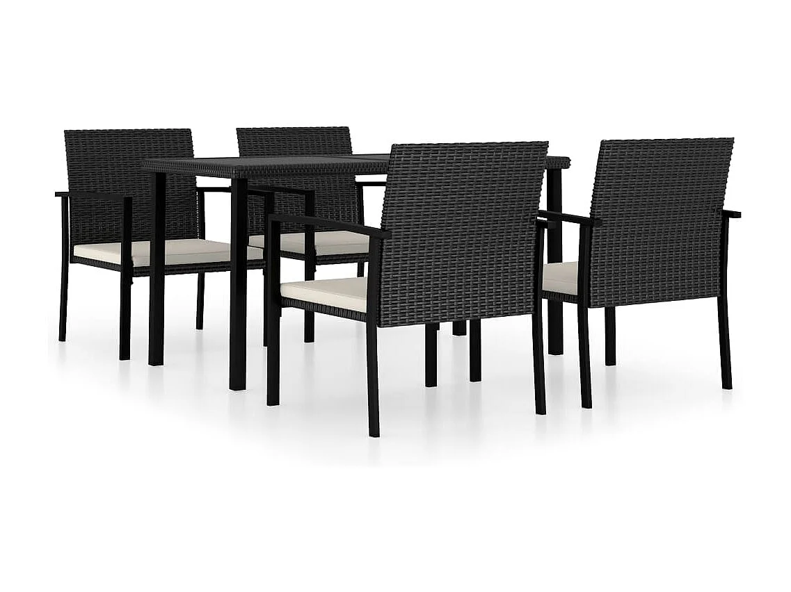 5 pcs conjunto de jantar de jardim vime PE preto
