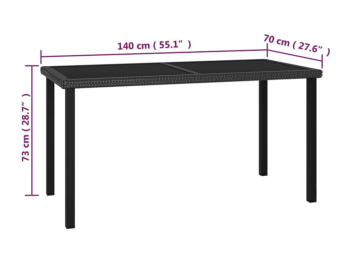 5 pcs conjunto de jantar de jardim vime PE preto