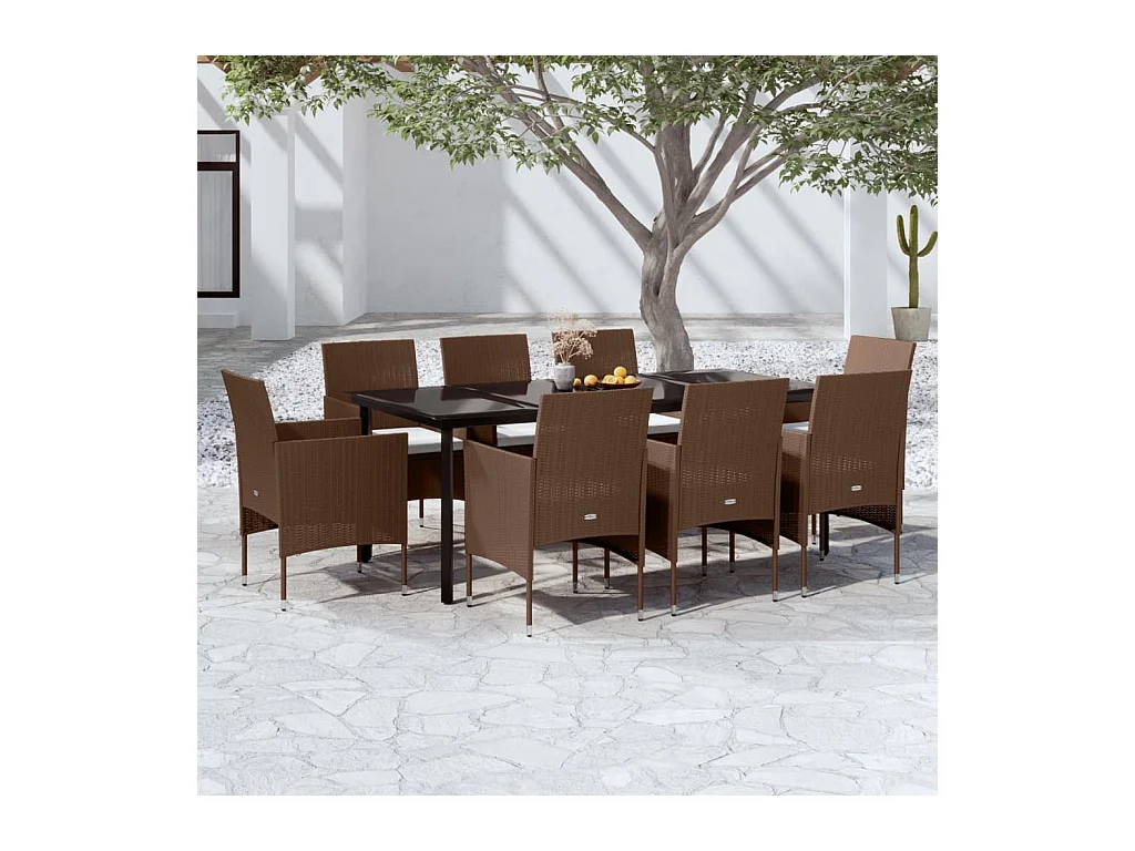 Ensemble à manger de jardin coussins 9 pcs Marron/noir